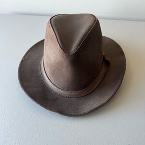 Orvis Vintage Brown Leather Fedora Hat Size Large